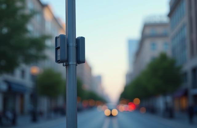 Small Cell Antenne an einer Straßenlaterne in einer Stadt